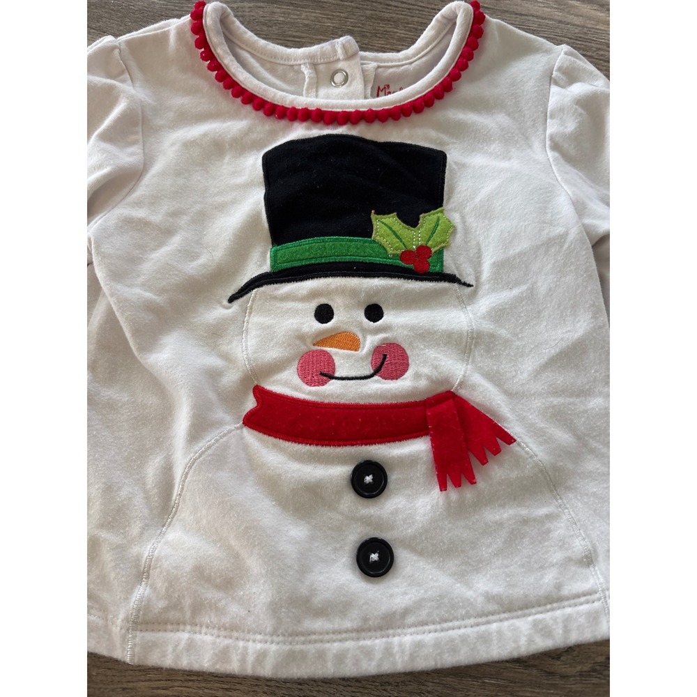 Magical Season Toddler Girls White Snowman Pom Pom Long Sleeve Shirt 3T